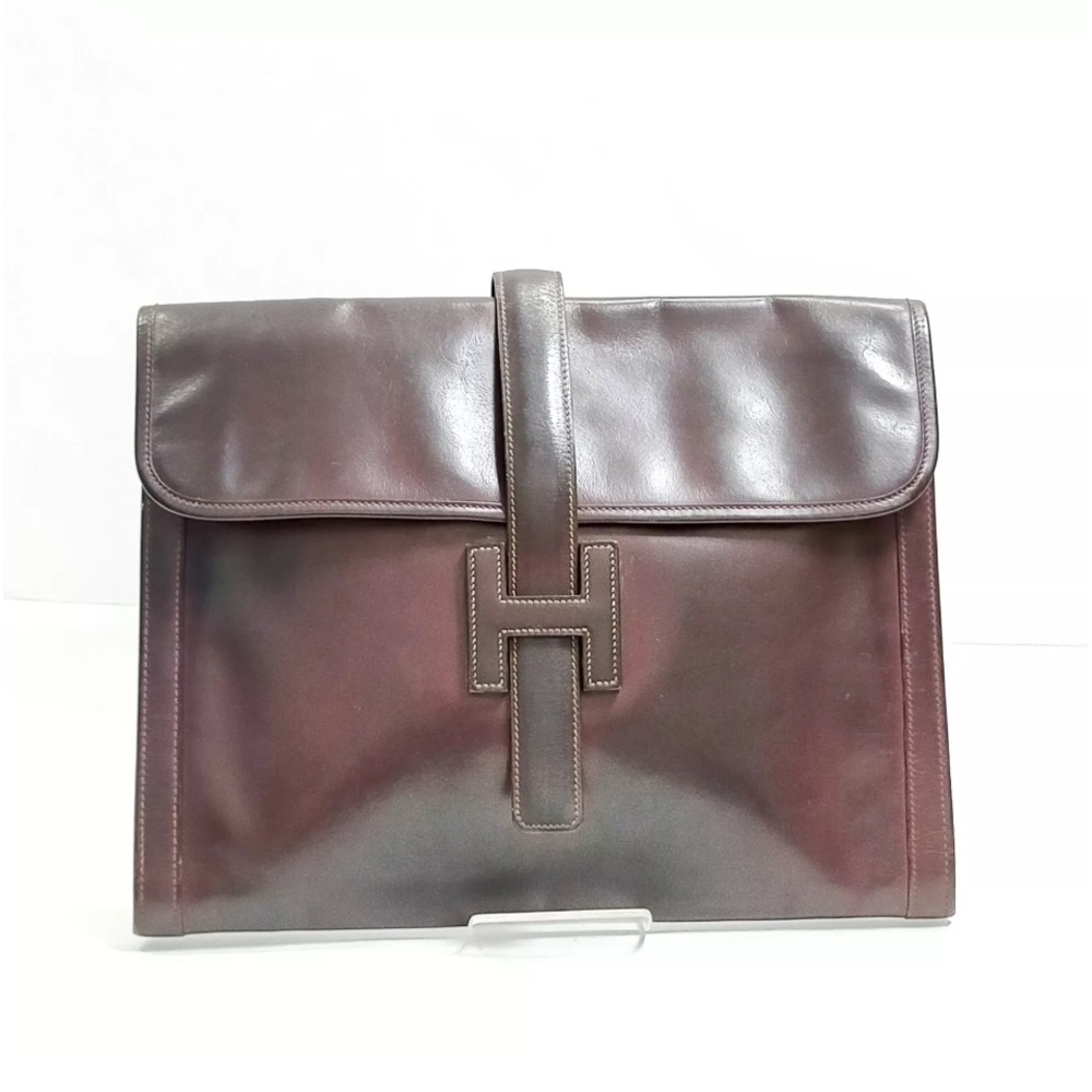 Hermes Bordeaux Leather Clutch Jige GM